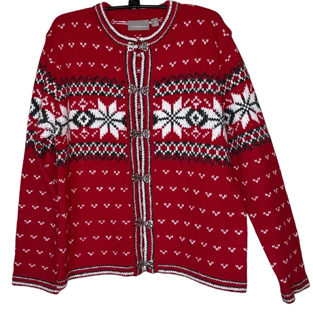 Croft & Barrow Women’s Fair Aisle Sweater Cardigan Size M Red White Gray